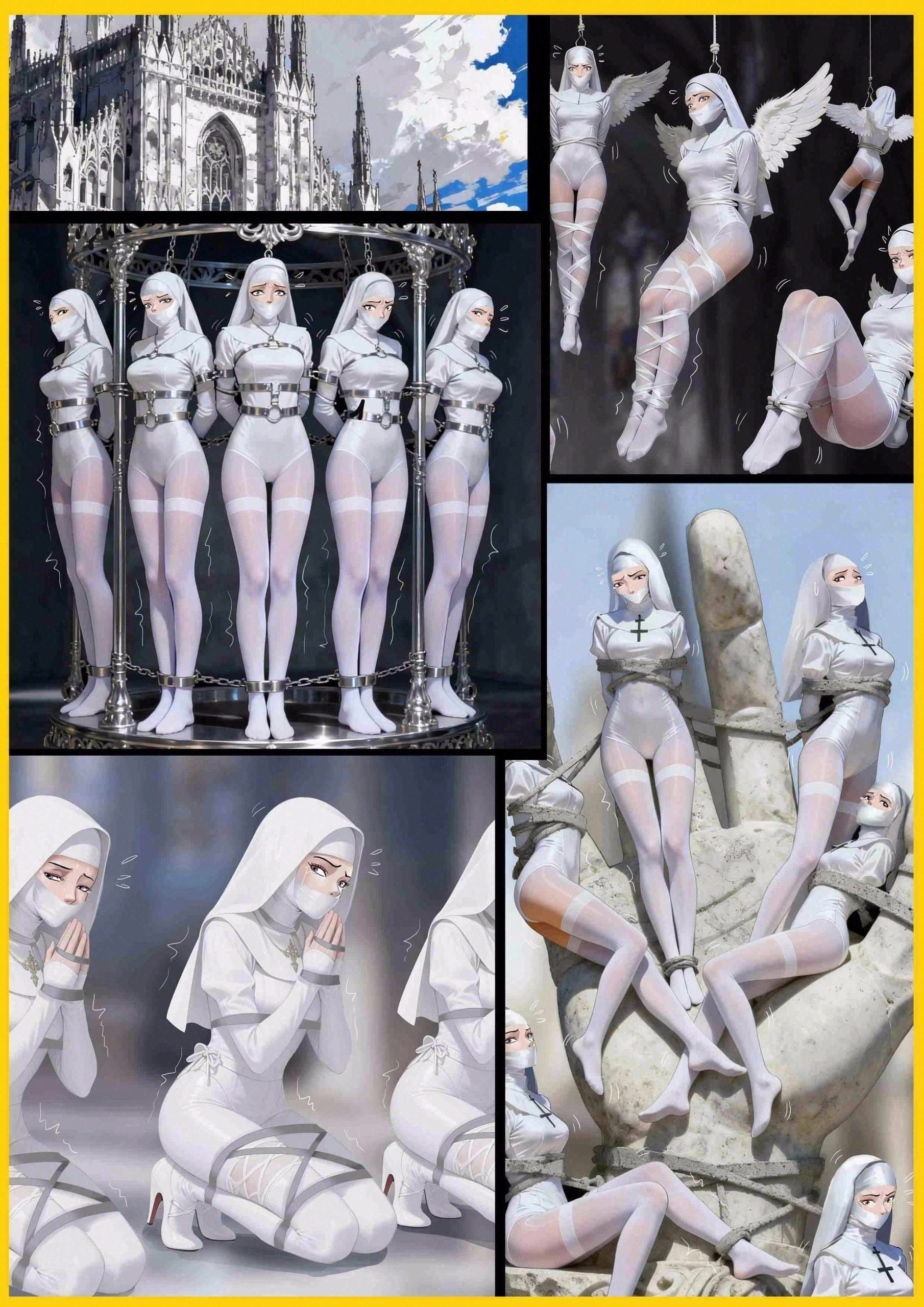 《强大魔王中陷阱—番外篇 诡缚城市03 》寂静修女 纯白拘束 捆绑成雕塑 超多人群捆绑-5元站
