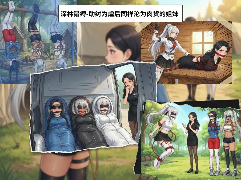  深林错缚-闺蜜露营遭遇人贩绑架现场，热心营救没想到弄巧成拙。人贩巧擒三人后狠狠调教胸大无脑的肉货们。-5元站