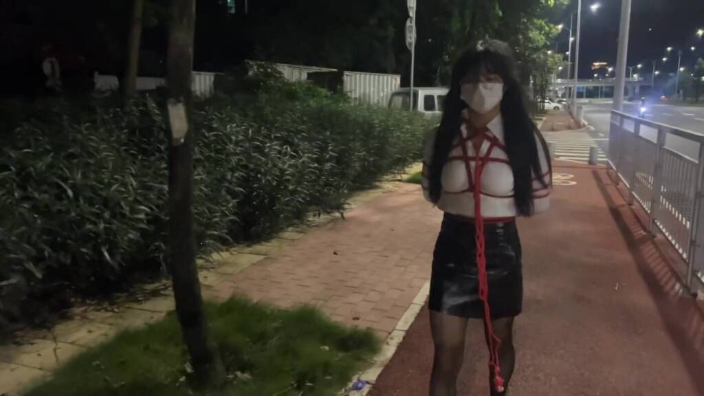 【桃花岛】麦当劳捆绑和店员小姐姐互动，户外包臀裙黑丝高跟捆绑外出（下集）-视频-5元站